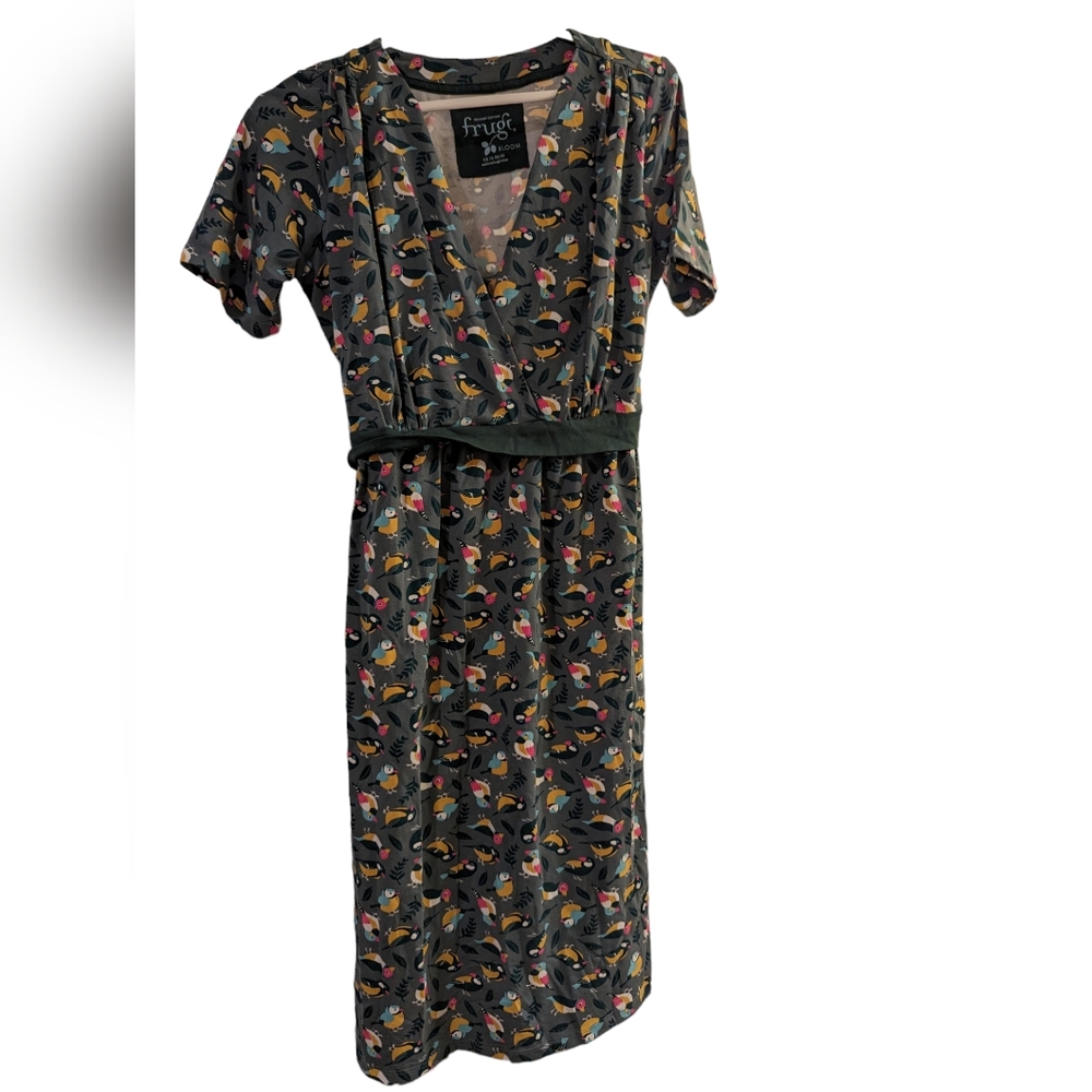 Frugi Delphine Tie Dress birds, size 12 uk, 8 us